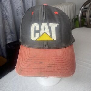 Vintage CAT Hat‎ Cap Snap Back Black Red Embroidered Workwear Mens Taiwan 90s